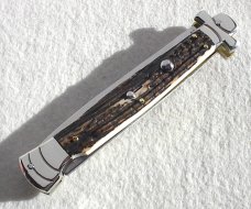 NOS A.G.A. CAMPOLIN 11" MALTESE GENUINE STAG STILETTO NICKEL SILVER BOLSTERS - LEATHER POUCH