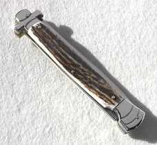 NOS A.G.A. CAMPOLIN 11" MALTESE GENUINE STAG STILETTO NICKEL SILVER BOLSTERS - LEATHER POUCH