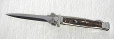 NOS A.G.A. CAMPOLIN 11" MALTESE GENUINE STAG STILETTO NICKEL SILVER BOLSTERS - LEATHER POUCH
