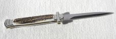 NOS A.G.A. CAMPOLIN 11" MALTESE GENUINE STAG STILETTO NICKEL SILVER BOLSTERS - LEATHER POUCH
