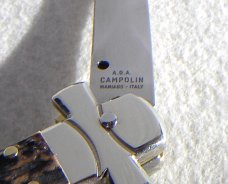 NOS A.G.A. CAMPOLIN 11" MALTESE GENUINE STAG STILETTO NICKEL SILVER BOLSTERS - LEATHER POUCH
