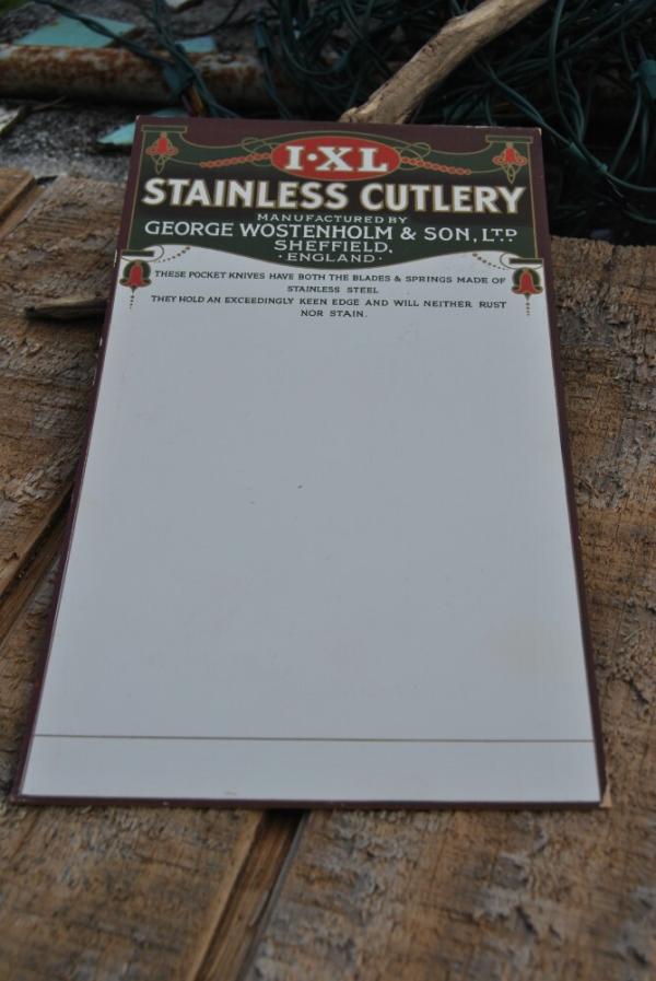 IXL George Wostenholm Sheffield Stiff Cardboard Sign 10 1/2 x 6". 1930's  - 50's Mint