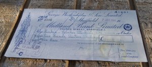 George Wostenholm  IXL Cancelled bank Check Jan. 1960 Pounds And Pence Midland Bank