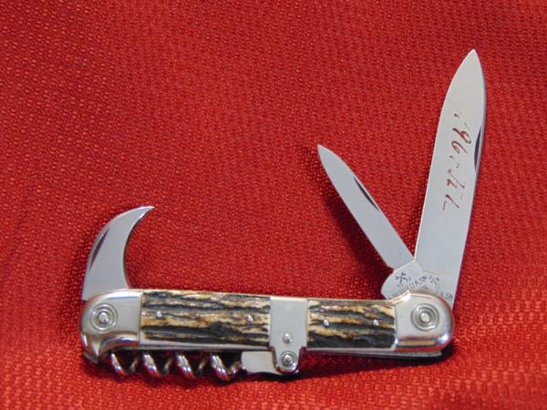 VINTAGE F. HERDER A. SN SOLINGEN ( NO GERMANY ON TANG ) GENUINE STAG SALES SAMPLE CHAMPAGNE KNIFE VINTAGE F. HERDER A. SN SOLINGEN ( NO GERMANY ON TANG ) GENUINE STAG SALES SAMPLE CHAMPAGNE KNIFE
