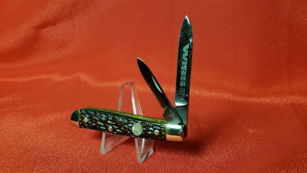 Boker Wiss Jack Knife c.1976 2 Blade Carbon Steel 70313 Brown Jig Handles Minty