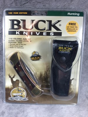 Rare Vintage 2002 Buck U.S.A. 110 "100 Year Edition" Folding Hunter Knife - Mint in ClamPack