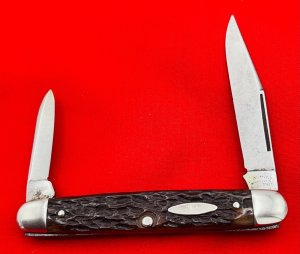 Vintage CATTARAUGUS CUTLERY CO 2-Blade Equal End Pen Folding Pocket Knife c.1886-1963 Jigged Bone