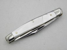 Queen Cutlery #57 Three Blade Serpentine In Pearl: 3 5/8” closed, 1971, Queen Cutlery #57 Three Blade Serpentine In Pearl: 3 5/8” closed, 1971,