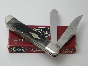 Case XX USA 6240  1998 Limited Edition Dark Black Rogers Bone Dogleg Trapper Knife in Box