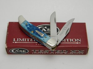 Case XX USA 2002  TH62165  Caribbean Blue Bone Limited Edition Tiny Folding Hunter Knife in Box