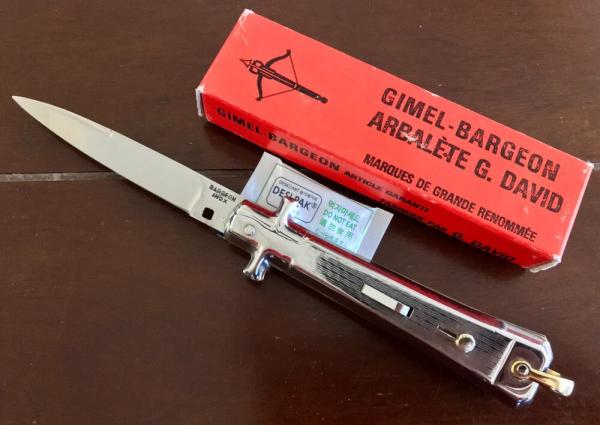 Bargeon Switchblade, 7 1/2 Inch, Stainless Steel Handle, Brass Liners, Hard To Find With Box, Unused
