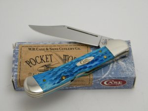 Case XX USA 2004  61549L Caribbean Blue Bone Pocket Worn Copperlock Knife in Box