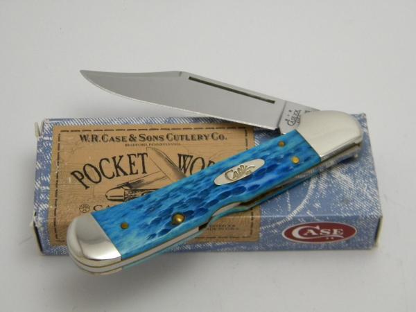 Case XX USA 2004  61549L Caribbean Blue Bone Pocket Worn Copperlock Knife in Box