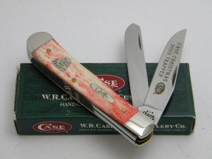 Case XX USA 2003  6254 Smooth Red Appaloosa Bone Christmas Trapper Knife in Box