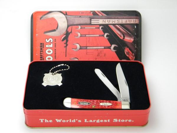 Case XX USA 9 Dot 6254 Sears Roebuck Red Bone Trapper Knife in Tin