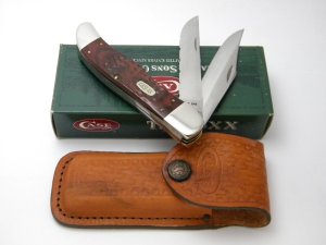 Case XX USA 2000  6265 SAB Laminated Wood Serrated Folding Hunter Knife in Box w/Pouch
