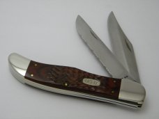 Case XX USA 2000 6265 SAB Laminated Wood Serrated Folding Hunter Knife in Box w/Pouch Case XX USA 2000 6265 SAB Laminated Wood Serrated Folding Hunter Knife in Box w/Pouch