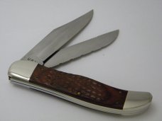 Case XX USA 2000 6265 SAB Laminated Wood Serrated Folding Hunter Knife in Box w/Pouch Case XX USA 2000 6265 SAB Laminated Wood Serrated Folding Hunter Knife in Box w/Pouch