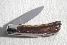 NOS CLASSIC GENUINE STAG ITALIAN AKC AUTO SPEED HUNTER NICKEL SILVER BOLSTERS - HAS HAIR TRIGGER