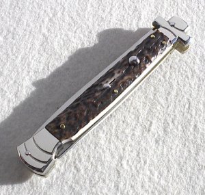 NOS A.G.A. CAMPOLIN 11" MALTESE GENUINE STAG STILETTO NICKEL SILVER BOLSTERS - W/ LEATHER POUCH