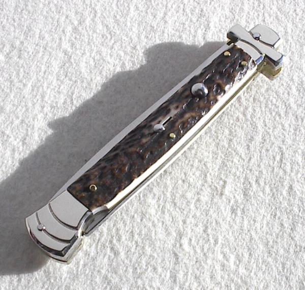 NOS A.G.A. CAMPOLIN 11" MALTESE GENUINE STAG STILETTO NICKEL SILVER BOLSTERS - W/ LEATHER POUCH