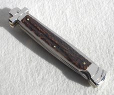 NOS A.G.A. CAMPOLIN 11" MALTESE GENUINE STAG STILETTO NICKEL SILVER BOLSTERS - W/ LEATHER POUCH