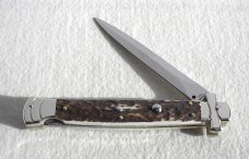 NOS A.G.A. CAMPOLIN 11" MALTESE GENUINE STAG STILETTO NICKEL SILVER BOLSTERS - W/ LEATHER POUCH