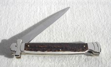 NOS A.G.A. CAMPOLIN 11" MALTESE GENUINE STAG STILETTO NICKEL SILVER BOLSTERS - W/ LEATHER POUCH