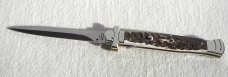 NOS A.G.A. CAMPOLIN 11" MALTESE GENUINE STAG STILETTO NICKEL SILVER BOLSTERS - W/ LEATHER POUCH