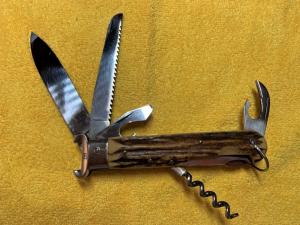 Hubertus style ShellPuller, Manual, Stag Five Blade folding Hunter by Jndiana.PRICE REDUCED 