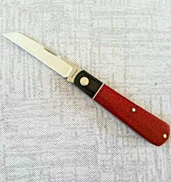 Jeffrey Mitchell Swayback Native..Red Burlap and Black Linen Micarta..A1 for steel..4" closed..pouch Jeffrey Mitchell Swayback Native..Red Burlap and Black Linen Micarta..A1 for steel..4" closed..pouch