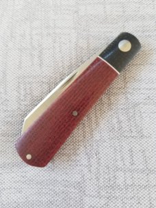 Jeffrey Mitchell Swayback Native..Red Burlap and Black Linen Micarta..A1 for steel..4" closed..pouch Jeffrey Mitchell Swayback Native..Red Burlap and Black Linen Micarta..A1 for steel..4" closed..pouch