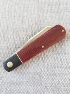 Jeffrey Mitchell Swayback Native..Red Burlap and Black Linen Micarta..A1 for steel..4" closed..pouch