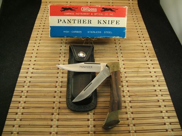 PANTHER KNIFE HIGH CARBON STEEL VINTAGE JAPAN  MADE LARGE LOCKBACK & SLIPJOINT KNIFE, SHEATH & BOX
