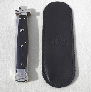 NOS A.G.A. CAMPOLIN 11" MALTESE AFRICAN EBONY WOOD STILETTO NICKEL SILVER BOLSTERS, LEATHER POUCH
