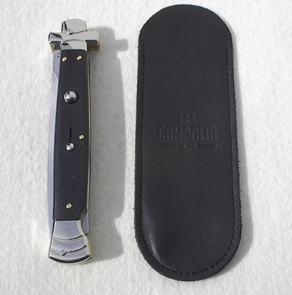 NOS A.G.A. CAMPOLIN 11" MALTESE AFRICAN EBONY WOOD STILETTO NICKEL SILVER BOLSTERS, LEATHER POUCH