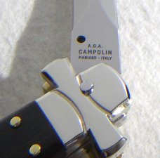 NOS A.G.A. CAMPOLIN 11" MALTESE AFRICAN EBONY WOOD STILETTO NICKEL SILVER BOLSTERS, LEATHER POUCH
