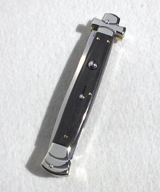 NOS A.G.A. CAMPOLIN 11" MALTESE AFRICAN EBONY WOOD STILETTO NICKEL SILVER BOLSTERS, LEATHER POUCH