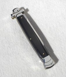 NOS A.G.A. CAMPOLIN 11" MALTESE AFRICAN EBONY WOOD STILETTO NICKEL SILVER BOLSTERS, LEATHER POUCH