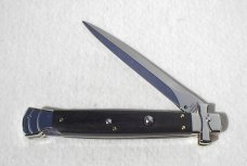 NOS A.G.A. CAMPOLIN 11" MALTESE AFRICAN EBONY WOOD STILETTO NICKEL SILVER BOLSTERS, LEATHER POUCH