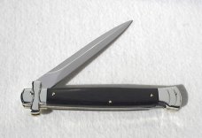 NOS A.G.A. CAMPOLIN 11" MALTESE AFRICAN EBONY WOOD STILETTO NICKEL SILVER BOLSTERS, LEATHER POUCH
