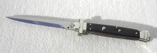 NOS A.G.A. CAMPOLIN 11" MALTESE AFRICAN EBONY WOOD STILETTO NICKEL SILVER BOLSTERS, LEATHER POUCH