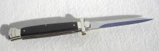 NOS A.G.A. CAMPOLIN 11" MALTESE AFRICAN EBONY WOOD STILETTO NICKEL SILVER BOLSTERS, LEATHER POUCH