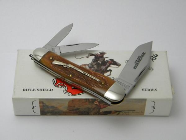 Winchester Trademark USA 1997 Burnt Orange Bone 39118 1/2 Cartridge Series Whittler Knife in Box Winchester Trademark USA 1997 Burnt Orange Bone 39118 1/2 Cartridge Series Whittler Knife in Box