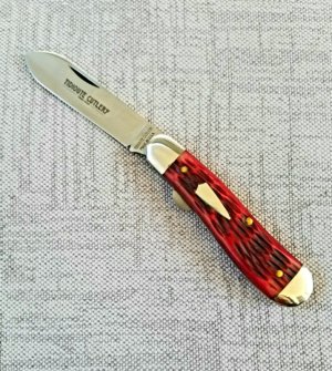 GECs 552113L Hounds Tooth..Red Jigged bone dogleg spear linerlock...3.5"  clsd..1 of 39.New in Tube