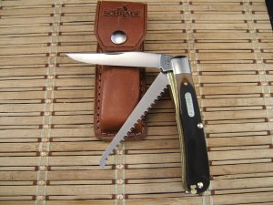 SCHRADE USA OLD TIMER 97OT BUZZSAW  RARE VINT. TRAPPER FOLDING MINT NEW POCKET KNIFE & SHEATH/TOOLS