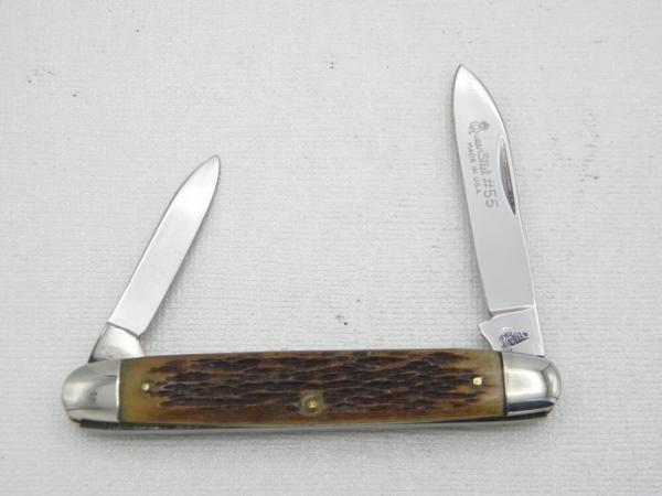 Queen Cutlery Co. #55 Sleeveboard Pen in Rogers Bone: 3 1/4” closed; 1976, Queen Cutlery Co. #55 Sleeveboard Pen in Rogers Bone: 3 1/4” closed; 1976,