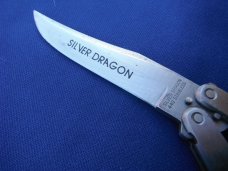 Vintage Japan 1980's Sliver Dragon stainless drop point balisong butterfly knife. Made in Japan!!! Vintage Japan 1980's Sliver Dragon stainless drop point balisong butterfly knife. Made in Japan!!!