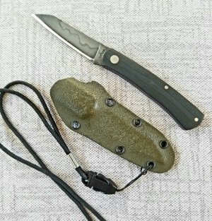 Tracy LaRock Native Fixed Blade..W2 and G10...2.5" blade and 3.5" handle..Hamon..Kydex Sheath 