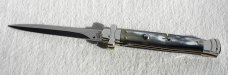 NOS A.G.A. CAMPOLIN 11" MALTESE BRAZILIAN HORN STILETTO NICKEL SILVER BOLSTERS,  LEATHER POUCH